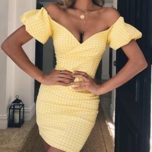 Women’s TIGER MIST Yellow and White Gingham Bodycon Mini Dress